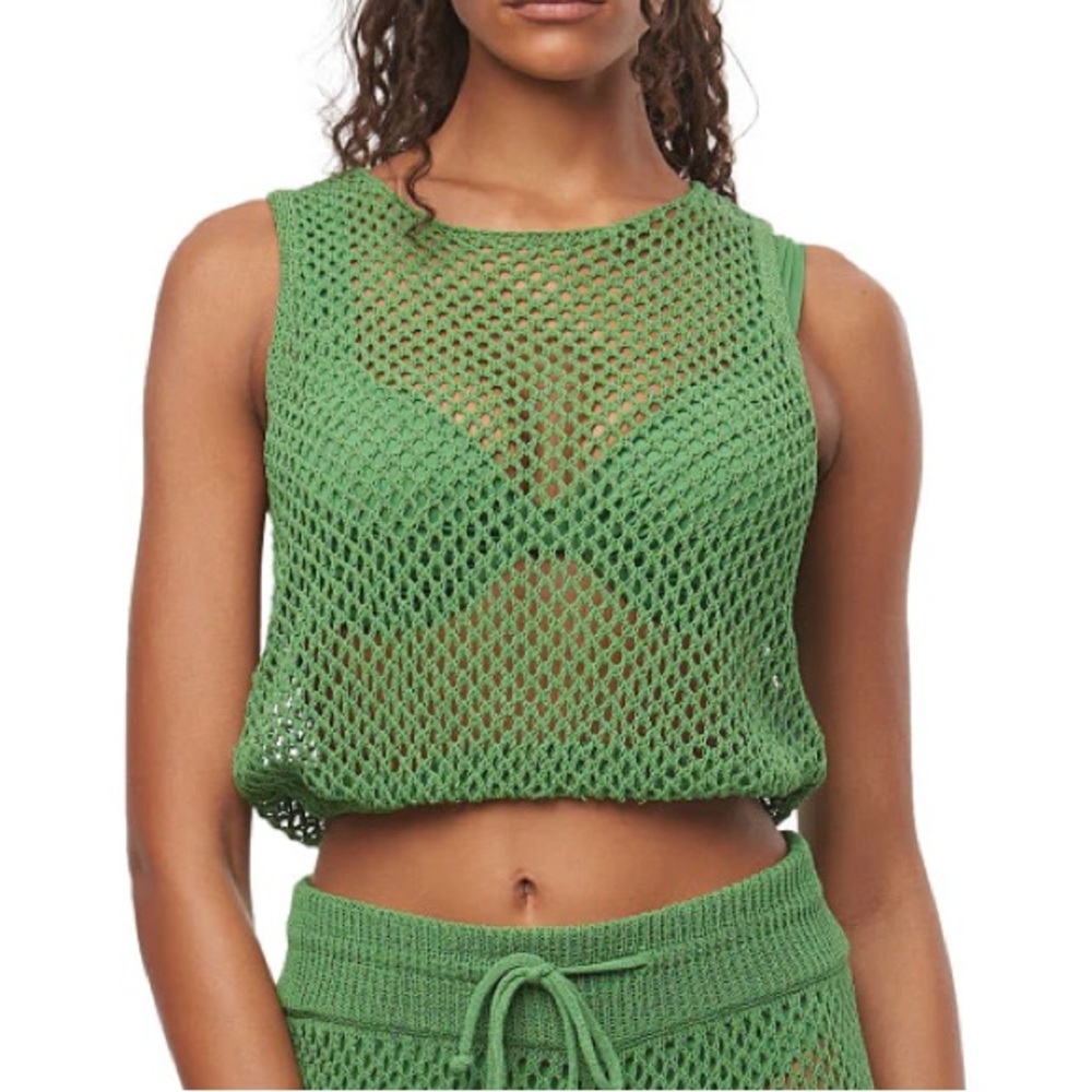 NWT WeWoreWhat Green Knit Mesh Crop Top